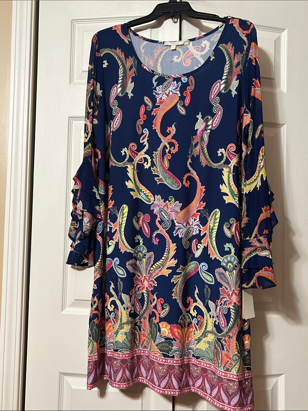 Haani 2X - New - Navy Multicolor Paisley Ruffle-Sleeve Tunic Dress